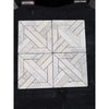 White marble mosaic tile with geometric interwoven pattern in polished honed calacatta verde royale heritage design
