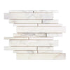 Calacatta Oliva Marble Manhattan Random-Strip Mosaic Tile in White Polished Finish