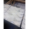 Calacatta Verde Royale polished octagon mosaic tile with glossy white hexagonal metallic accents