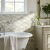 Calacatta verde royale marble octave long octagon wall tiles with white marble pattern and subtle green veining