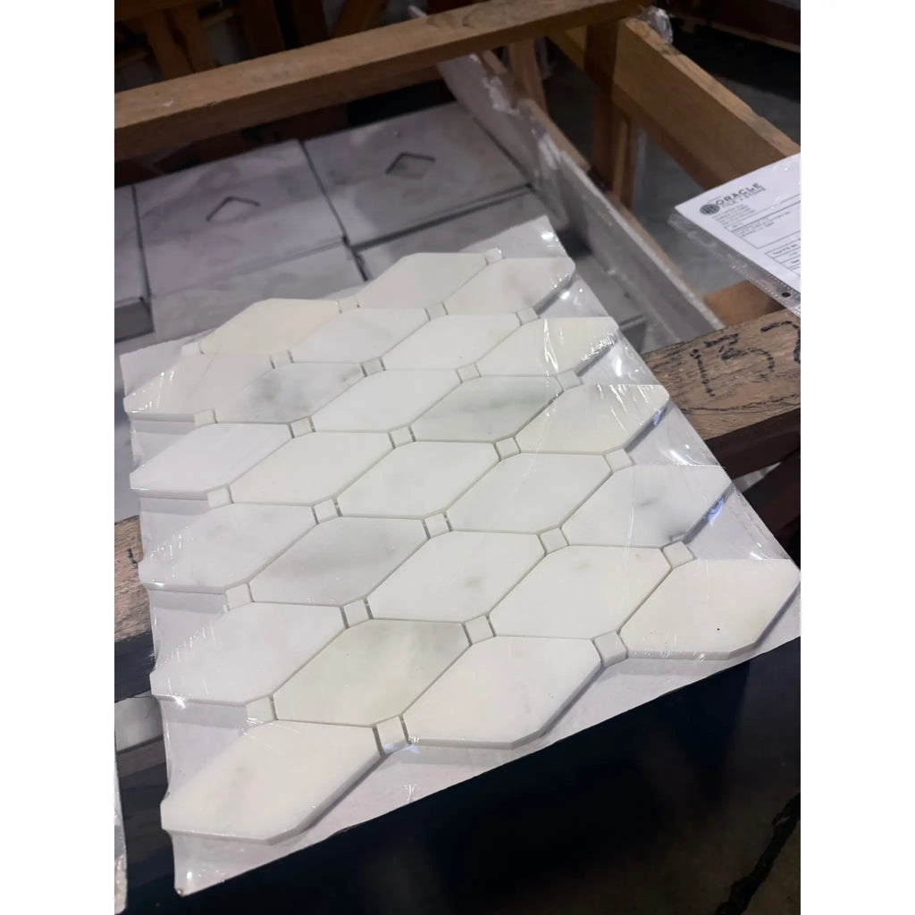 Calacatta Verde Royale polished hexagonal mosaic tile with marble texture