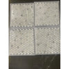 Four sheets of white penny tile mosaics with subtle gray veining for Calacatta Oliva Marble Mosaic