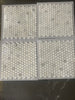 Four sheets of white penny tile mosaics with subtle gray veining for Calacatta Oliva Marble Mosaic