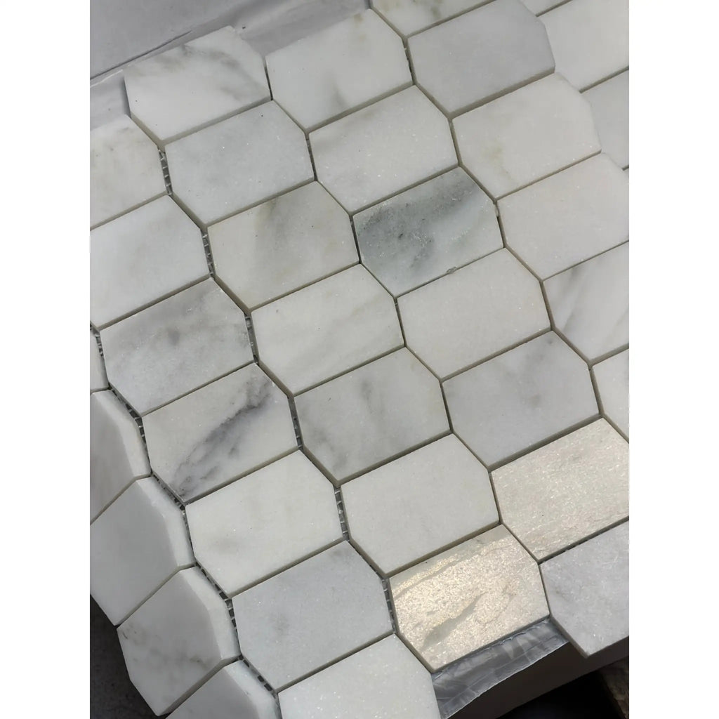 Polished Calacatta Verde Royale marble hexagonal mosaic tile with gray veining