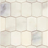 Off-white elongated hexagon tile pattern of Calacatta Oliva Marble Picket Mosaic Tile