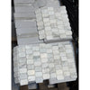 White Calacatta Verde Royale marble picket mosaic tile with gray veining