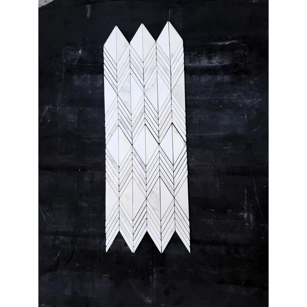 White marble mosaic tile with chevron pattern in calacatta verde royale marble venezia polished-honed finish