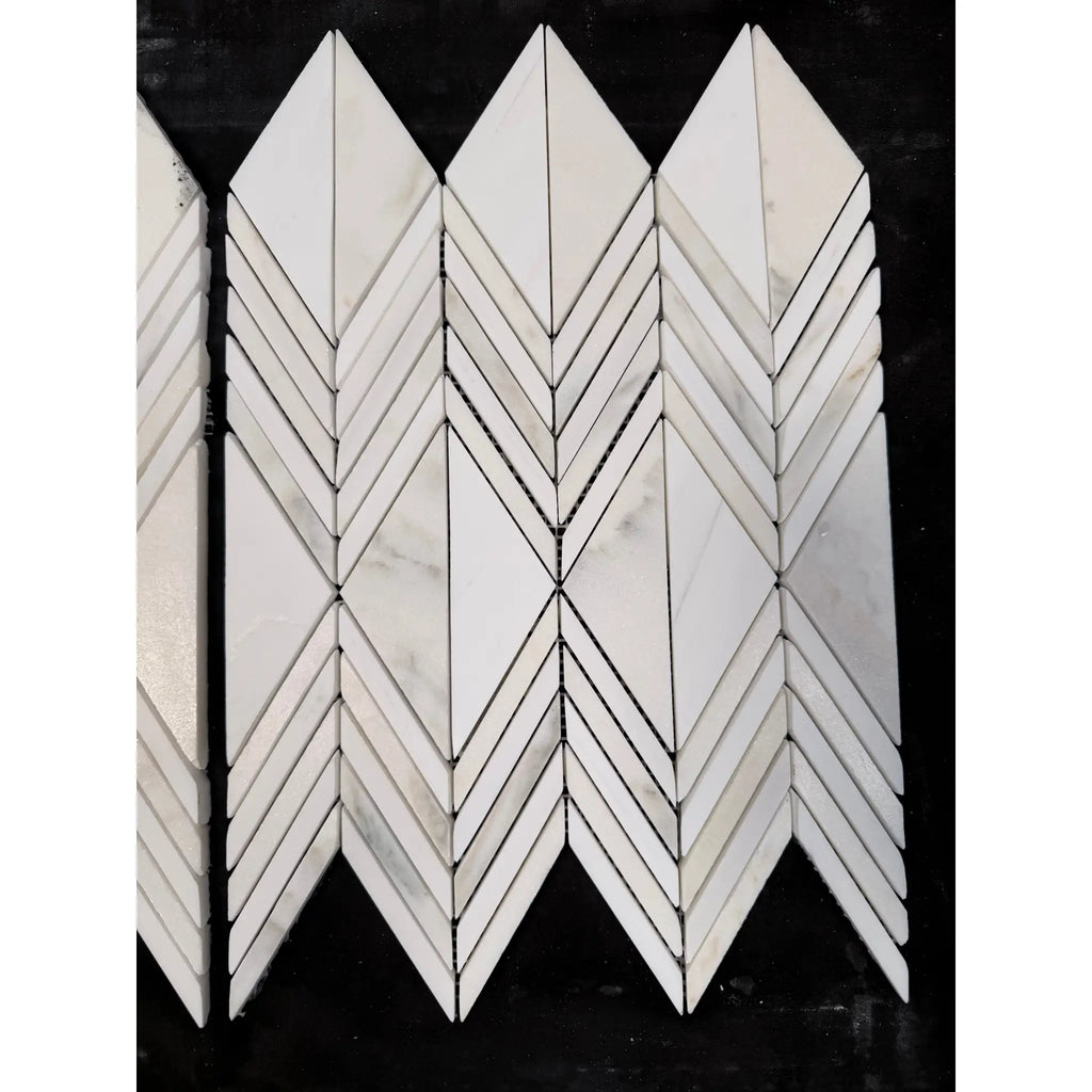 White marble mosaic tile with chevron pattern from calacatta verde royale marble venezia mosaic polished-honed collection