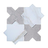 Calacatta verde royale marrakech marble mosaic tile 12x12 honed with white and gray star and cross patterns