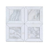 Calacatta verde royale multi finish square marble mosaic tile with white marble geometric panel design and light borders