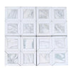 White marble-effect calacatta verde royale multi finish square mosaic tile panel with geometric framed design