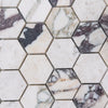 Hexagonal marble mosaic tiles in Calacatta Viola 2-inch polished or honed finish