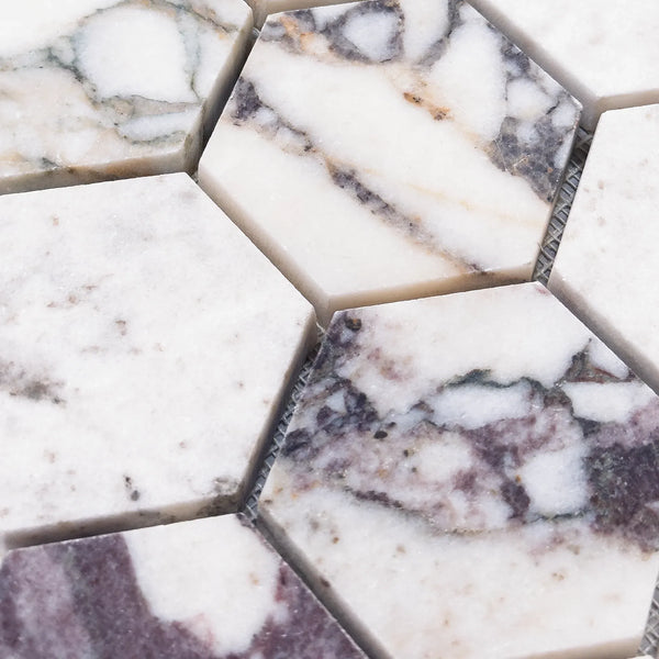 Calacatta Viola 2 inch Hexagon Polished or Honed Hexagonal Marble Mosaic Tiles