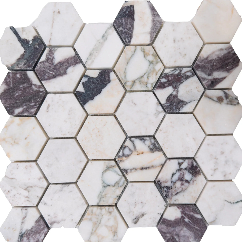 Calacatta Viola 2 inch Hexagonal Polished or Honed Marble Mosaic Tile Sheet