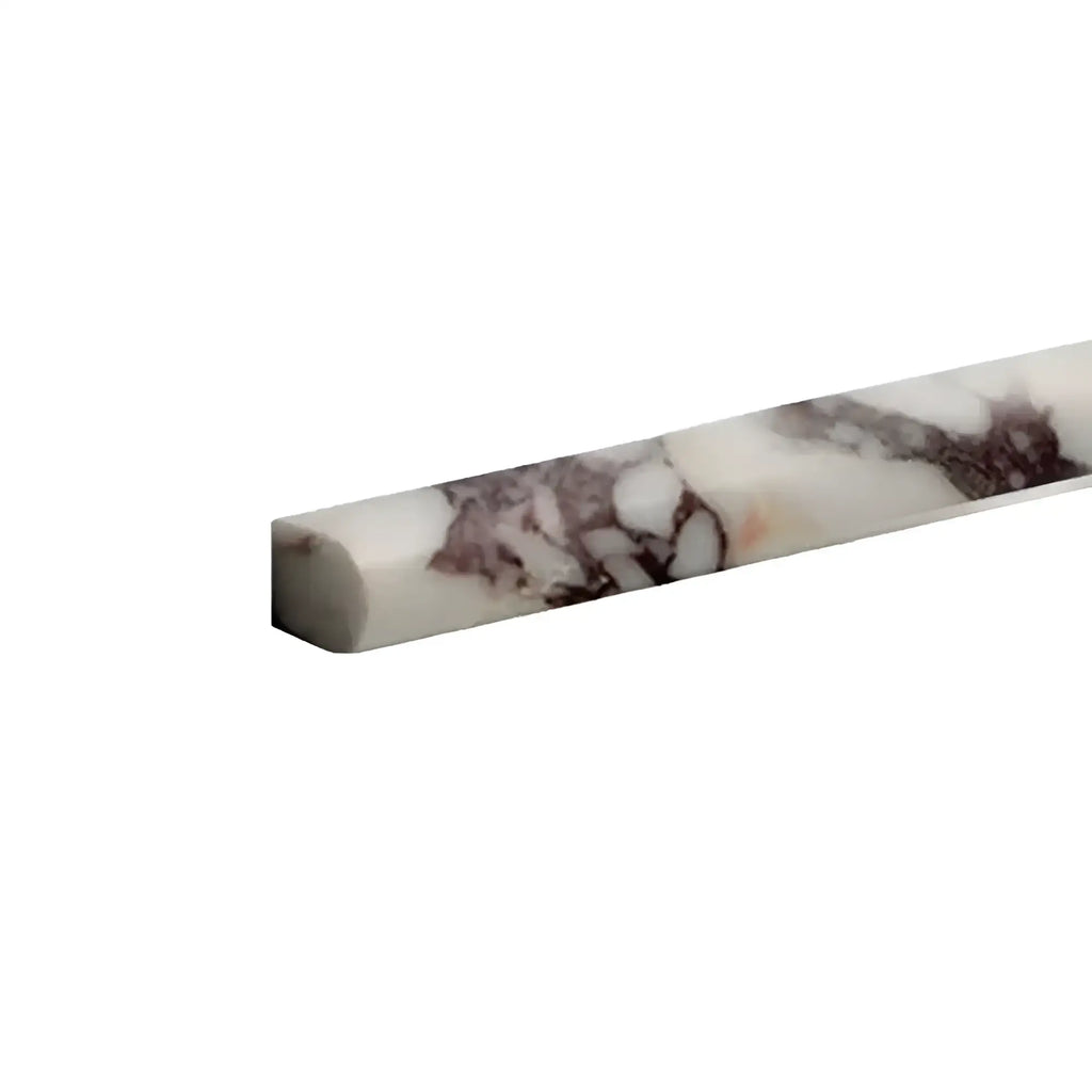 Calacatta Viola Imperiale marble pencil liner trim, 1/2x12, polished white with brown veining