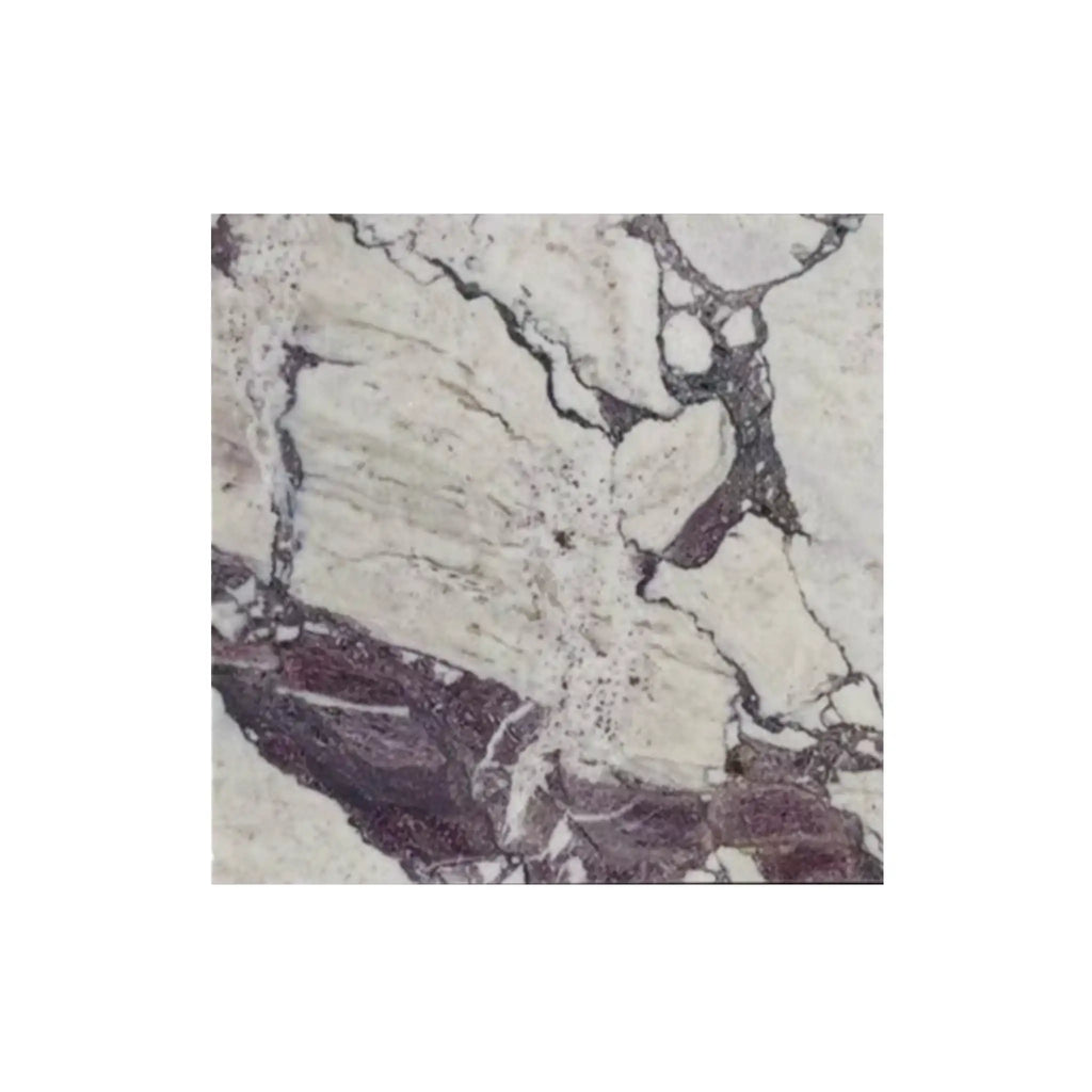 Calacatta Viola Imperiale marble slab with purple and gray veining, 12x12 polished-honed