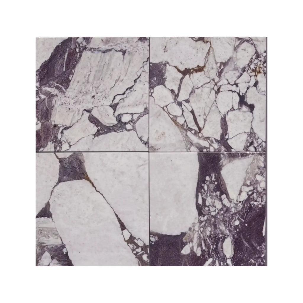 Calacatta Viola Imperiale marble 12x12 polished-honed tile panels with white and dark gray veining