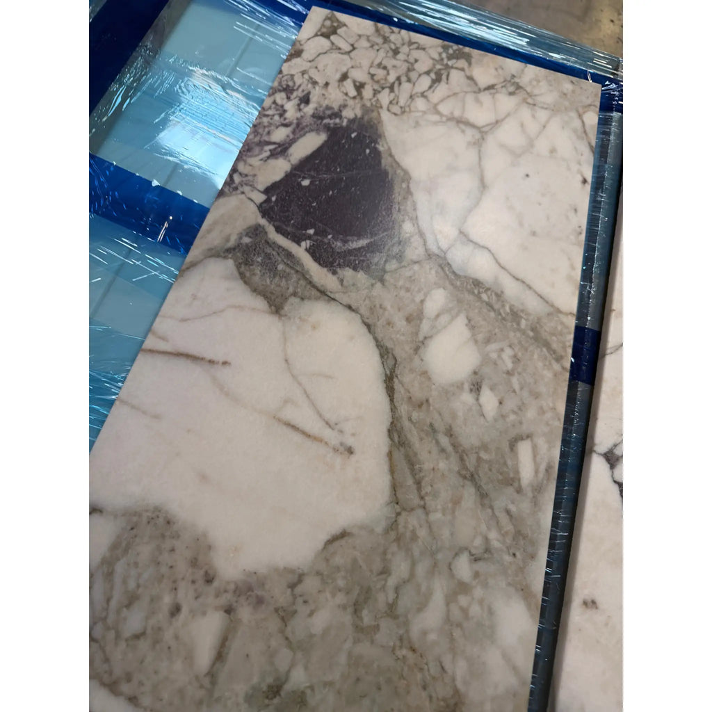 Calacatta Viola Imperiale marble slab, 12x24 polished-honed, white with gray veining
