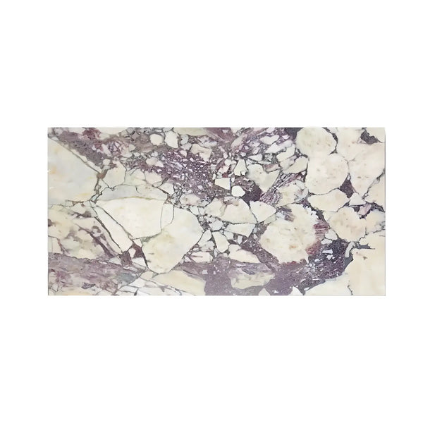 Calacatta Viola Imperiale marble slab with purple gray veining, 12x24 polished-honed