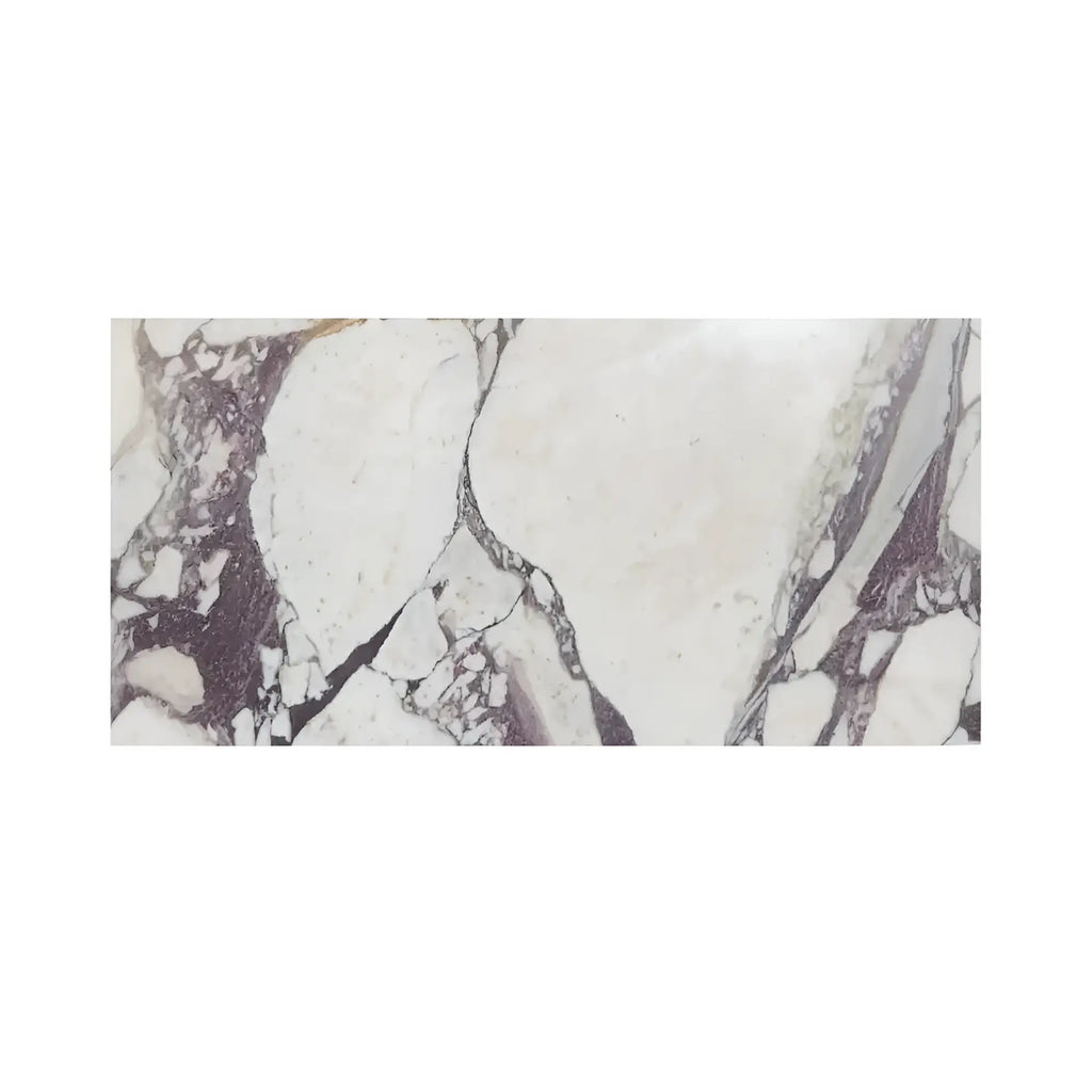 Calacatta Viola Imperiale marble slab, white with purple-gray veining, 12x24 polished-honed