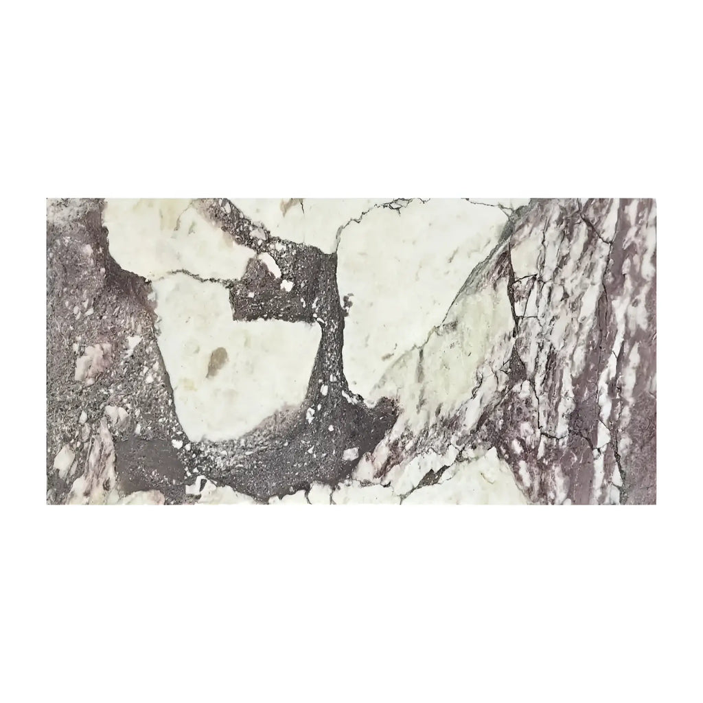 Calacatta Viola Imperiale marble slab with cream and dark gray veins, 12x24 polished-honed