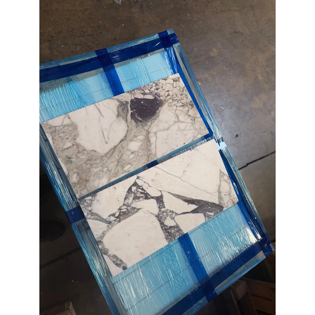 Calacatta Viola Imperiale marble 12x24 polished-honed tiles with veining