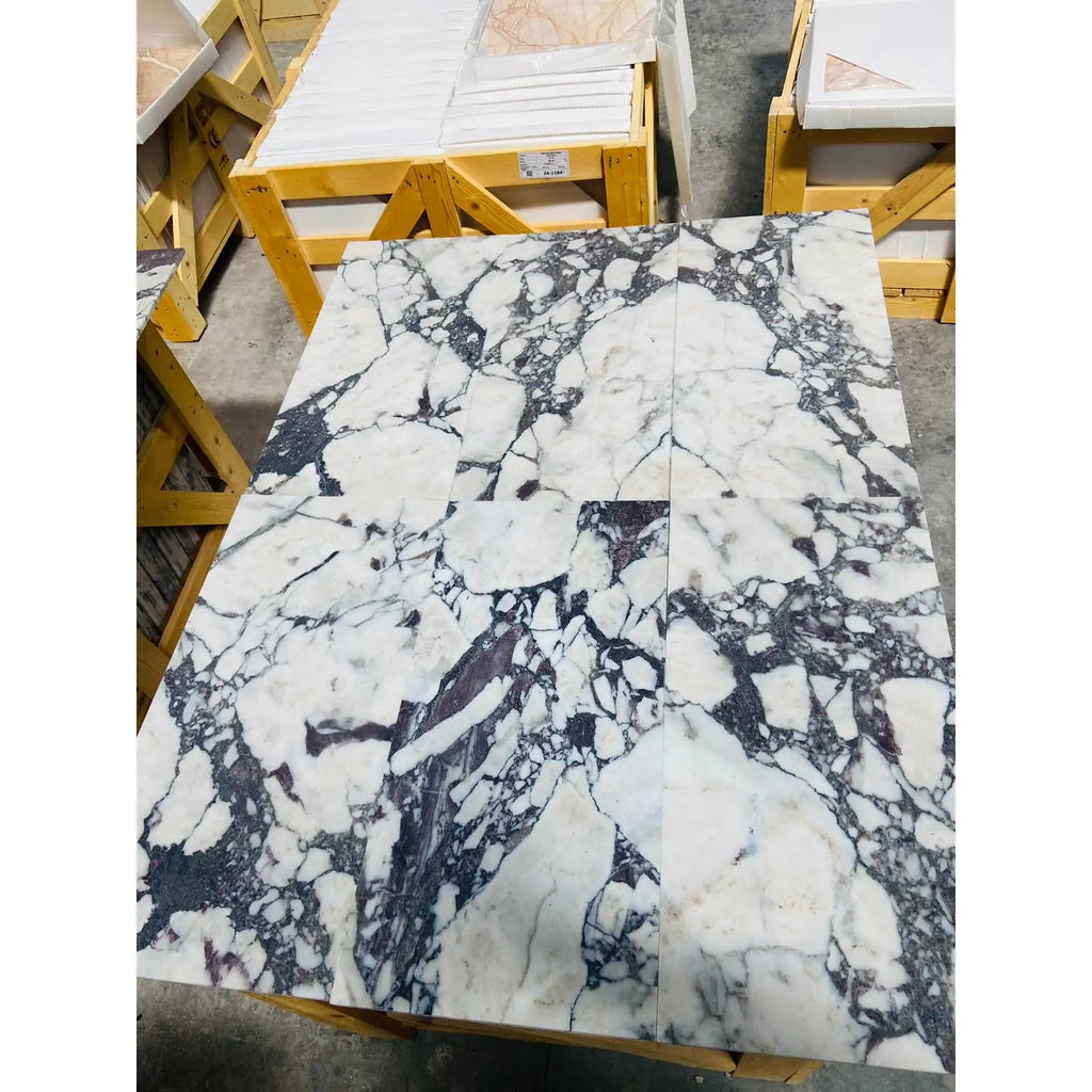 Calacatta Viola Imperiale marble 12x24 polished-honed slab with white and black veined pattern