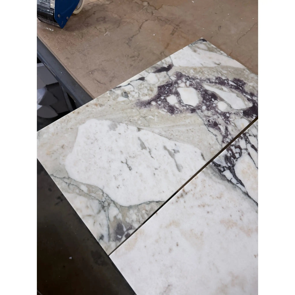 Calacatta Viola Imperiale marble 12x24 polished-honed tiles with white-gray veined pattern