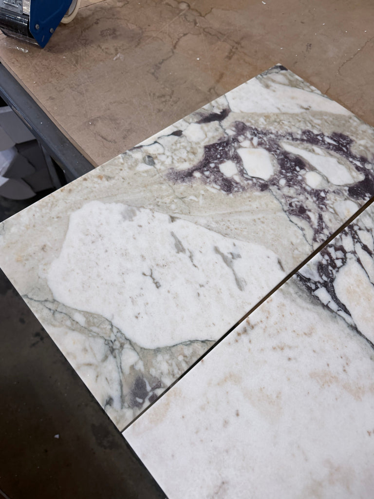Calacatta Viola Imperiale marble 12x24 polished-honed tiles with white-gray veined pattern