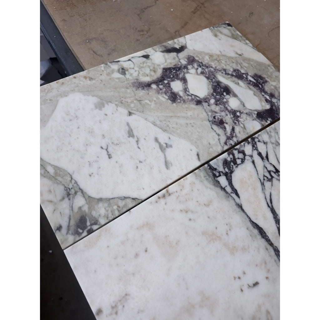 Calacatta Viola Imperiale marble 12x24 polished-honed tiles with white marble and black gray veining