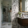 Calacatta viola imperiale marble 2x2 mosaic polished-honed black and white marble tile wall with geometric pattern