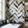 Calacatta viola imperiale marble 2x8 polished-honed black and white chevron mosaic tiles in marble material