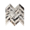 Calacatta Viola Imperiale marble 2x8 chevron mosaic tile in polished-honed finish with white, gray, and dark veining