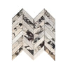 Calacatta Viola Imperiale marble 2x8 chevron mosaic in herringbone pattern