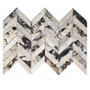 Polished-honed Calacatta Viola Imperiale marble 2x8 chevron mosaic tiles in black and white