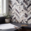 Calacatta viola imperiale marble 2x8 chevron mosaic polished-honed black and white marble tiles in herringbone pattern