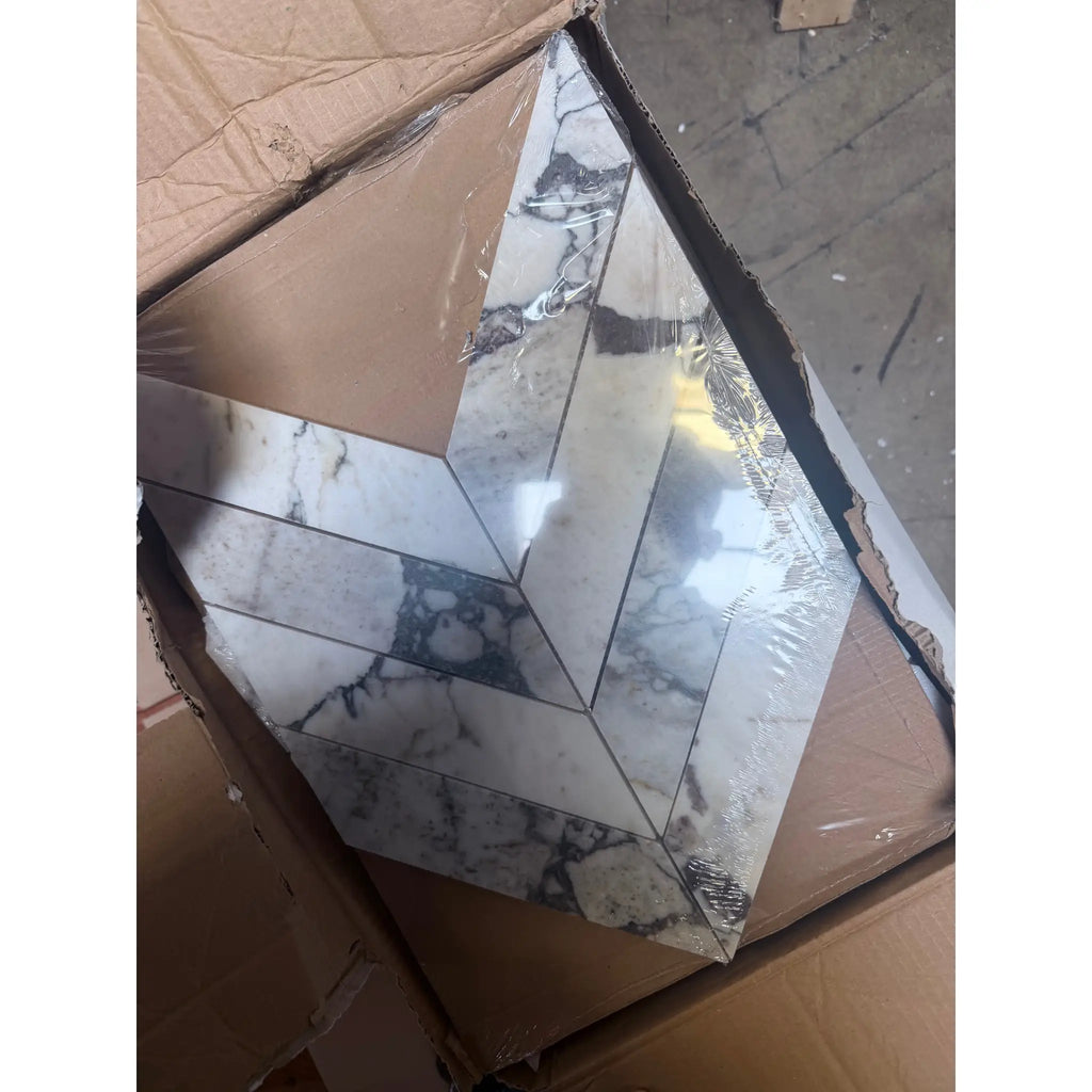 Calacatta Viola Imperiale white gray marble chevron mosaic tile panel