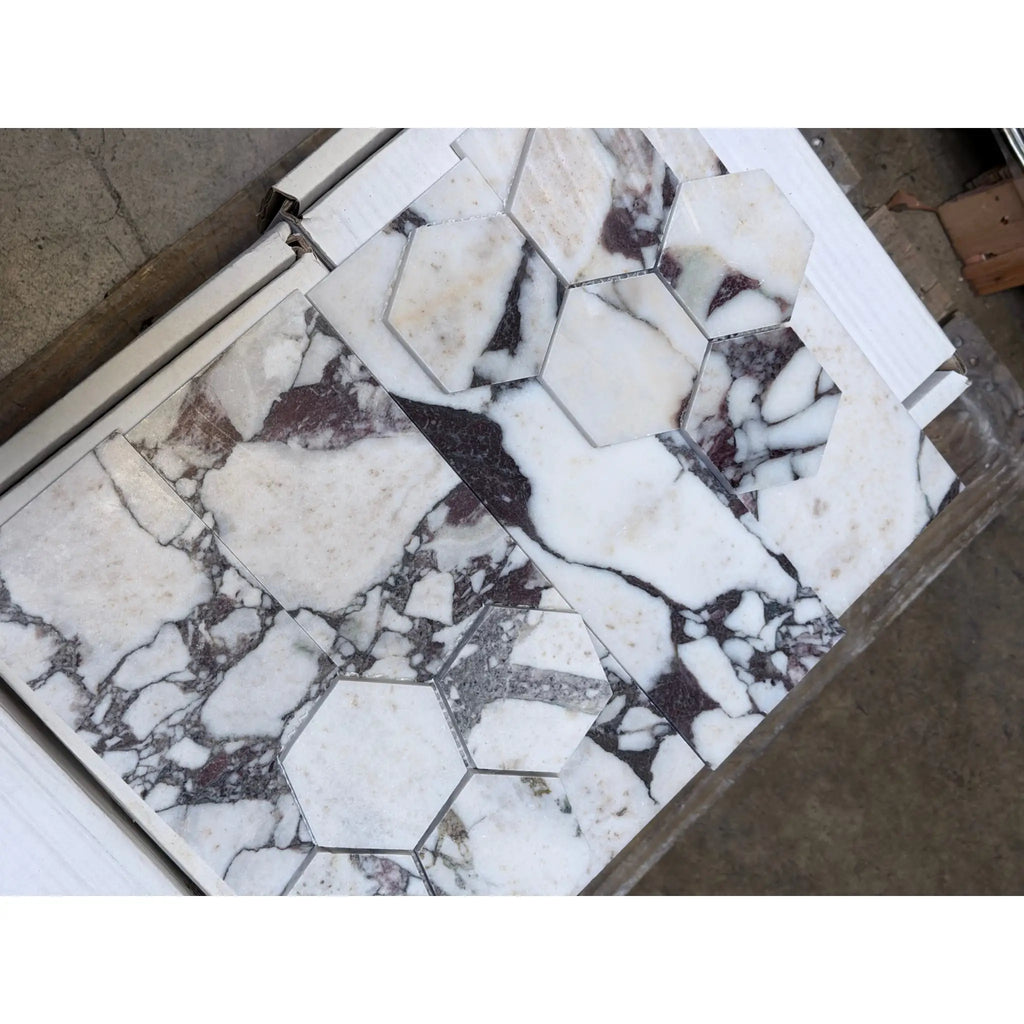 Calacatta Viola Imperiale white gray hexagonal marble mosaic tiles