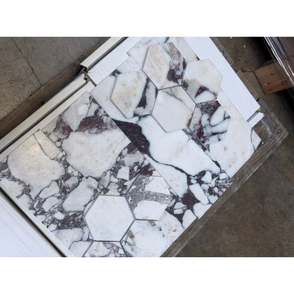 Calacatta Viola Imperiale white gray hexagonal marble mosaic tiles