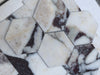Calacatta Viola Imperiale marble 4x12 polished-honed hexagonal mosaic tiles with white, gray, and dark veining