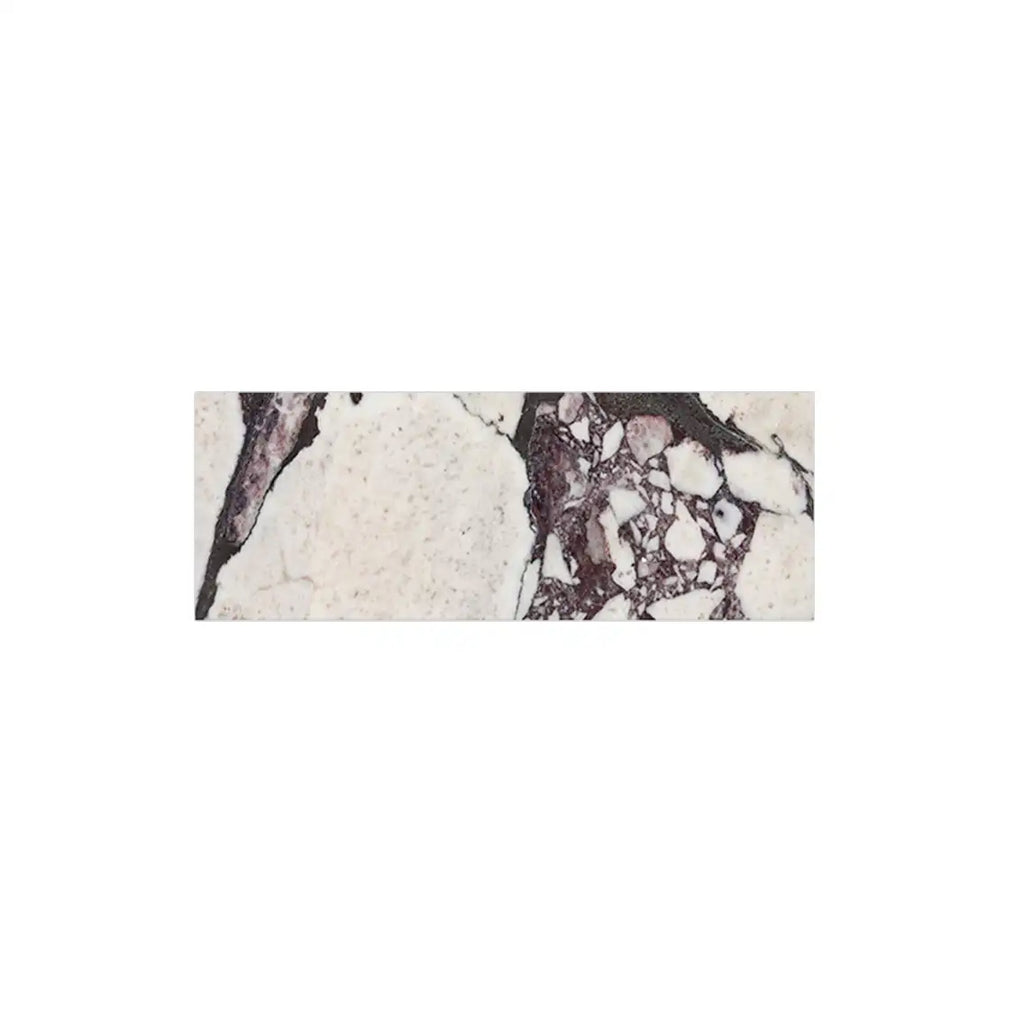 Calacatta Viola Imperiale marble slab, 4x12 polished-honed, light with dark veining