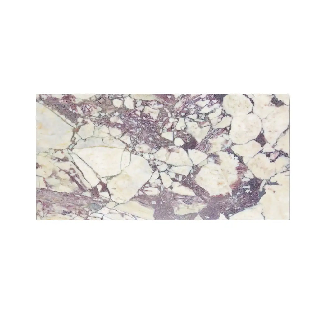 Calacatta Viola Imperiale marble slab with purple gray veining, 12x24 polished-honed