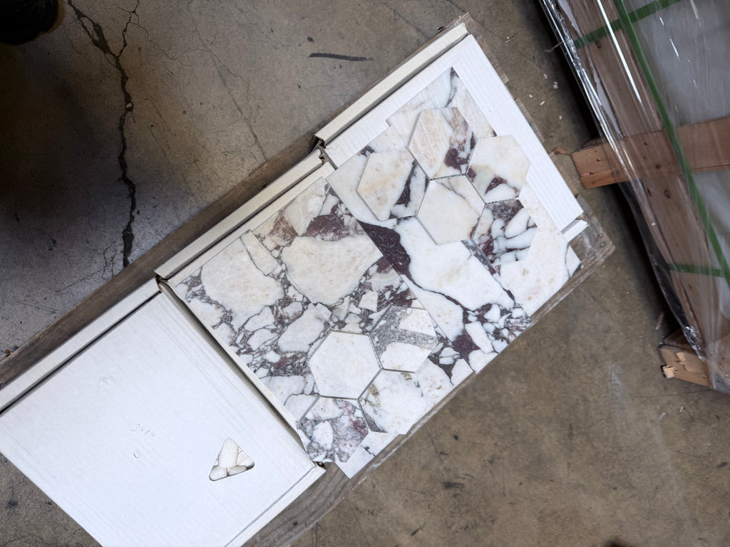 Calacatta Viola Imperiale marble 4x12 polished-honed tile panel