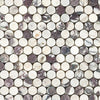 Calacatta Viola Imperiale marble pennyround mosaic in white gray veining