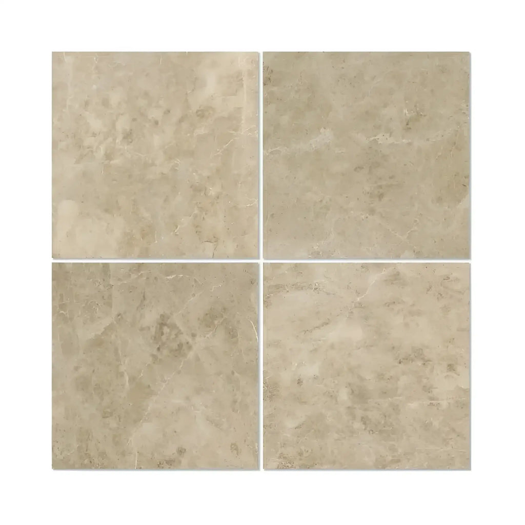 Four beige Cappuccino Marble 18X18 Polished tiles showcasing elegant design