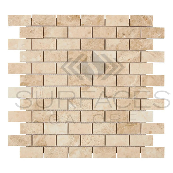 Cappuccino Marble 1X2 Brick Mosaic Tile Polished in beige brick pattern design