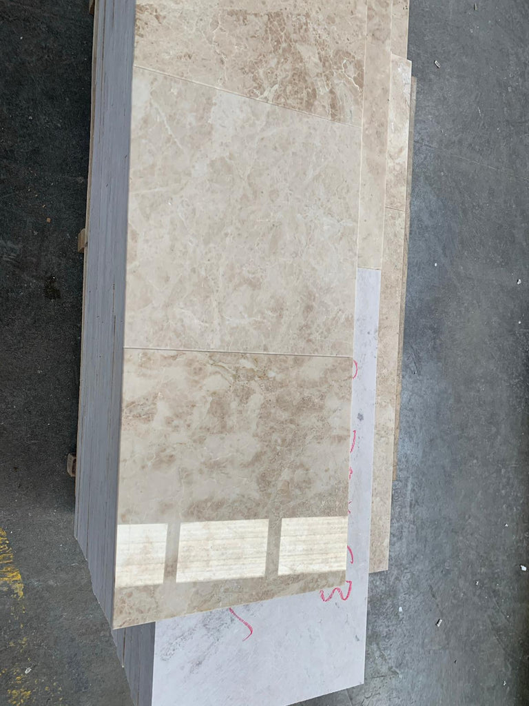 Stack of beige marble tiles for Cappuccino Marble 24X24 Polished product display