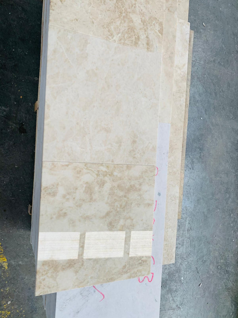 Stacked Cappuccino Marble 24x24 polished tiles showcasing elegant natural stone pattern
