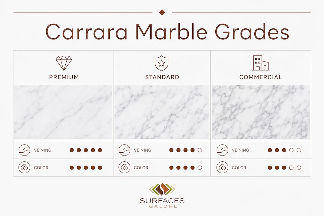 Infographic showing Carrara marble quality grades