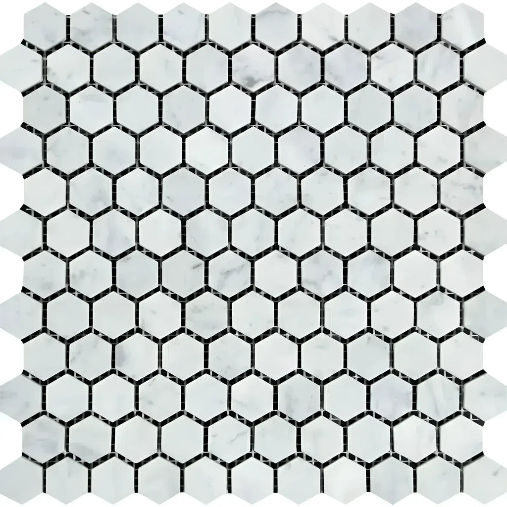 Carrara White 1 Inch Hexagon Mosaic Marble Tile Polished or Honed in white marble